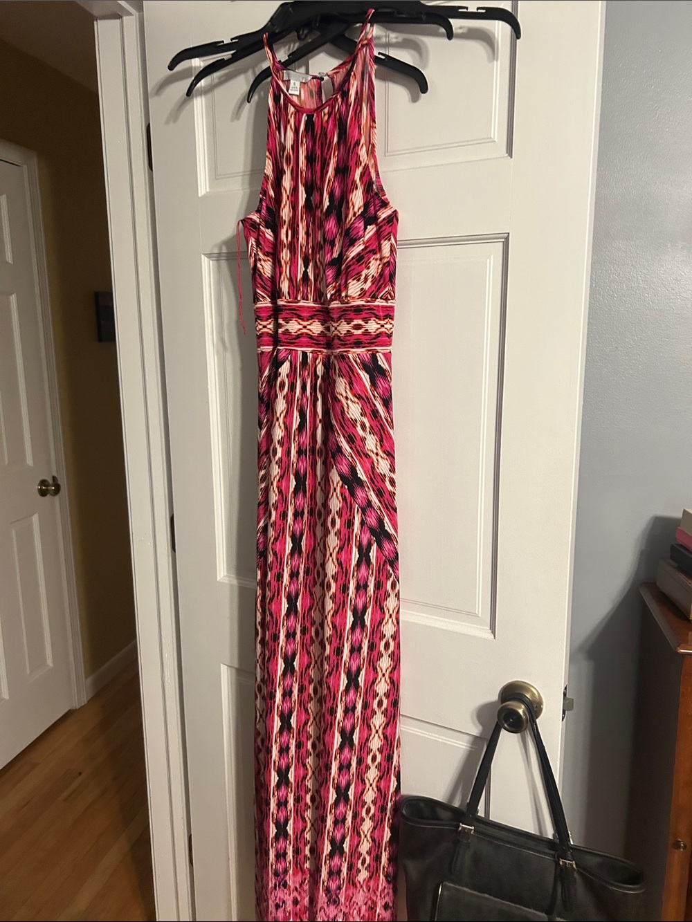 London Times Pink and Black Patterned Halter Maxi Dress